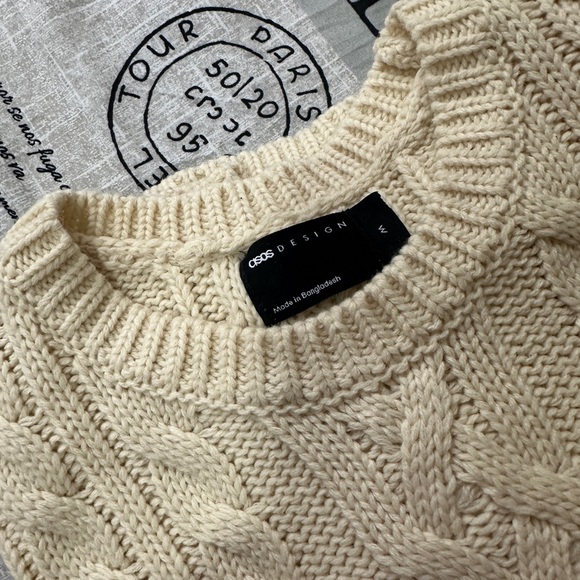 Men's Cream Cable Knit Sweater - Picture 2 of 5